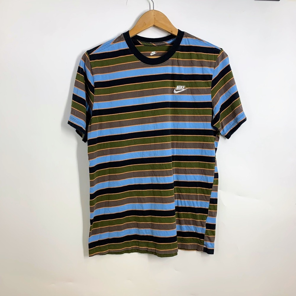 Nike Striped Short Sleeve Tee in Blue, Olive & Black